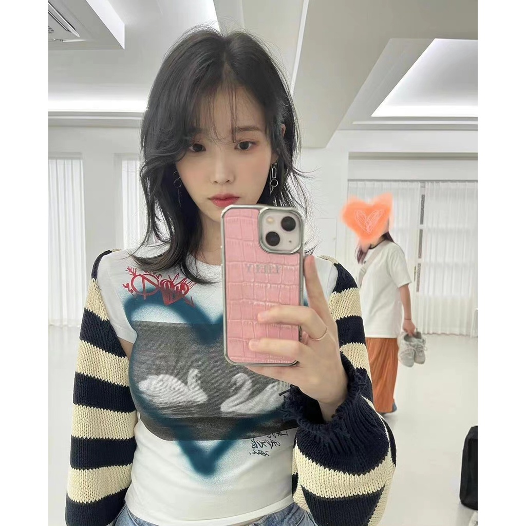 IU Áo Thun Tay Ngắn Dáng Ôm In Họa Tiết Trái Tim Thời Trang Mùa Hè Xinh Xắn Cho Nữ