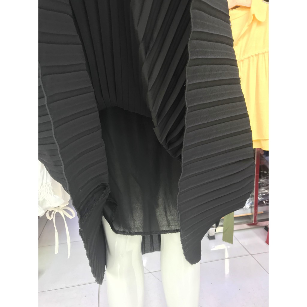 Chân váy dài xếp ly màu đen, màu xanh cao cấp vải voan có vải lót trong CVXD005