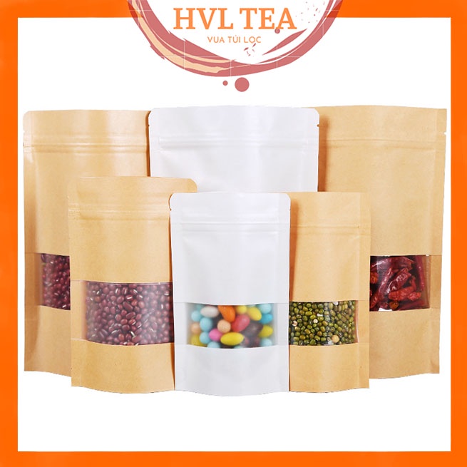 Túi zip kraft cửa sổ vuông đáy tròn, bao bì đựng thực phẩm - HVL TEA