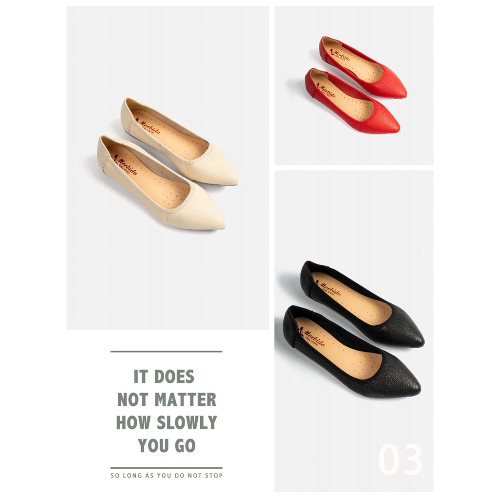 Giày Búp Bê Bệt Mũi Nhọn Da Bò Thật 101- Màu Kem