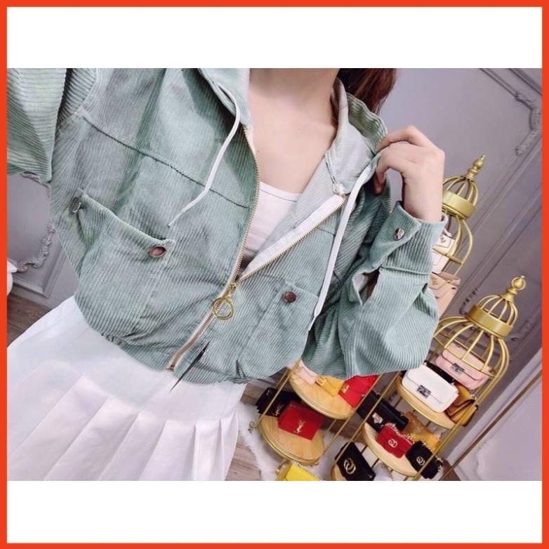 (vải đẹp)Áo khoác nhung croptop from dưới 65kg thiết kế gân nổi bậc có 2 túi trước kute .