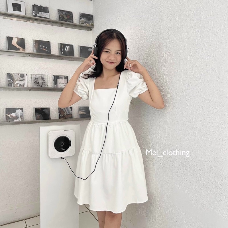 [Ảnh thật/video] Váy babydoll trắng kiểu buộc dây hở lưng quyến rũ