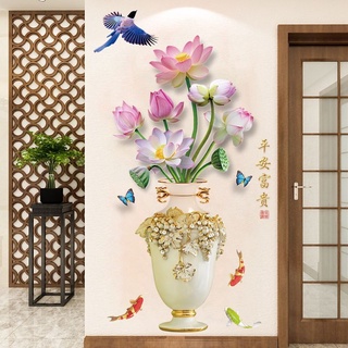 Decal dán tường sẵn keo dán bình hoa sen đẹp