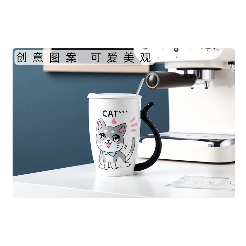 Lý Cốc Sứ cho dân văn phòng hoạt tiết hình chú mèo xinh xinh, Ly uống nước, Ly pha cà phê. Ly pha trà.