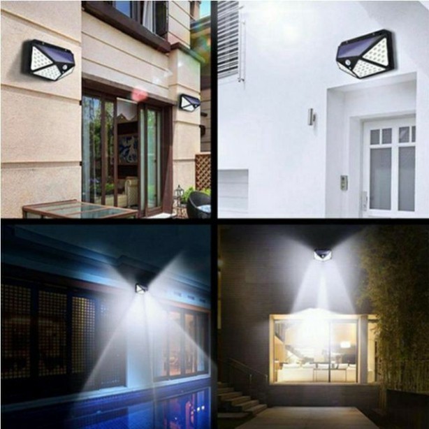 [100 mắt] Đèn LED NIKITO tự động năng lượng mặt trời, đèn LED siêu sáng cảm biến chuyển động, đèn LED vườn