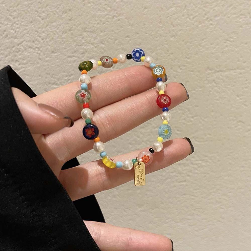 Vòng Tay Chuỗi Hạt Nhiều Màu Sắc Họa Tiết Hoa Phong Cách Bohemian Thời Trang