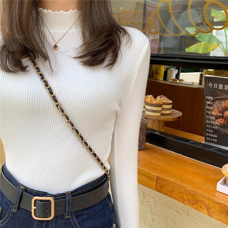 Áo Sweater Dệt Kim Tay Dài Cổ Cao Dáng Ôm Màu Trơn Thời Trang Thu Đông 2023 Mới