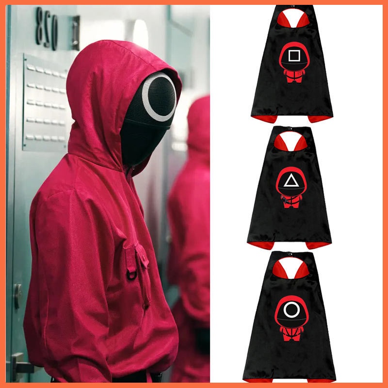 Squid Game Cape Superhero With Mask Birthday Christmas Party Halloween Costumes Round Six Cloak Anime Cosplay Gift Kid