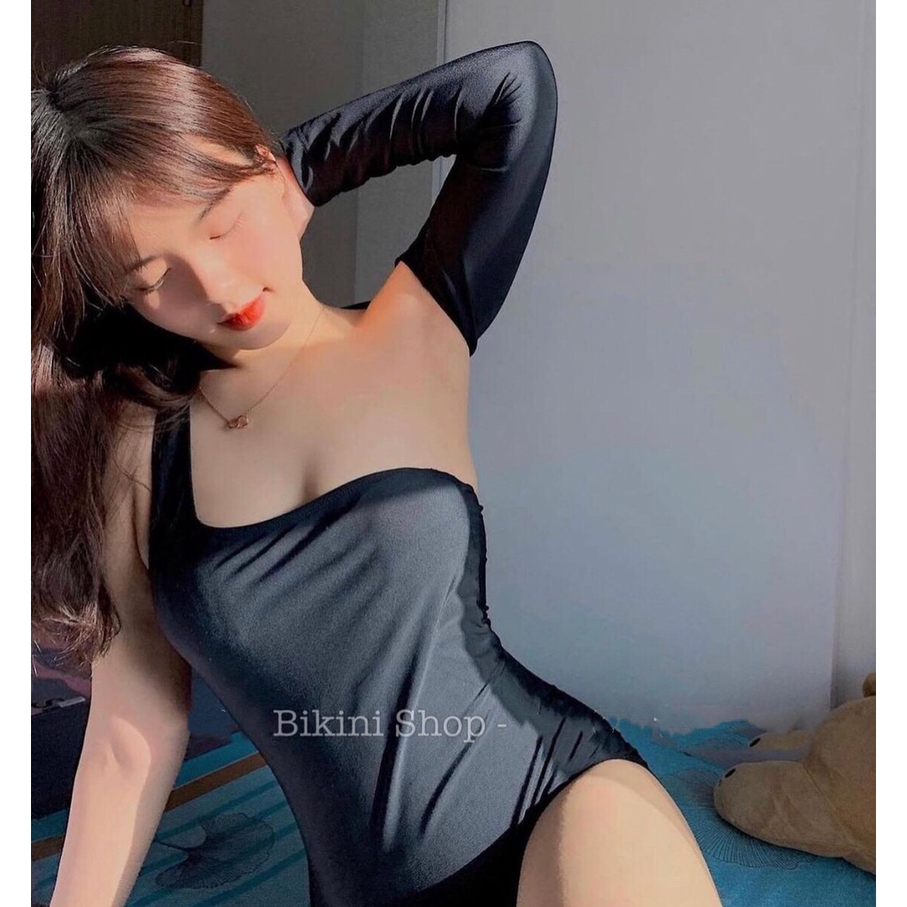 Bikini nữ đẹp đi biển kín đáo áo bodysuit 1 tay dài lệch vai L07