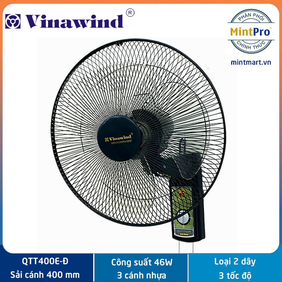 Combo 02 Quạt treo tường Điện cơ Thống nhất Vinawind cánh 400 QTT400E-Đ - Quạt treo 2 dây chuyển hướng động cơ điện