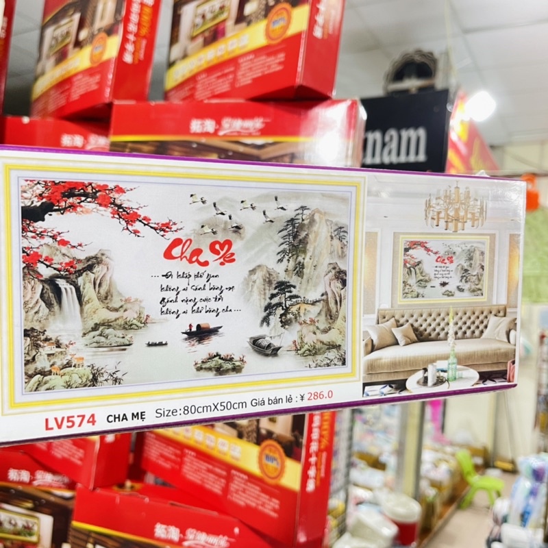 Tranh Thêu-Tranh Gắn Đá Cha Mẹ Lv3532cm, Lv574cm
