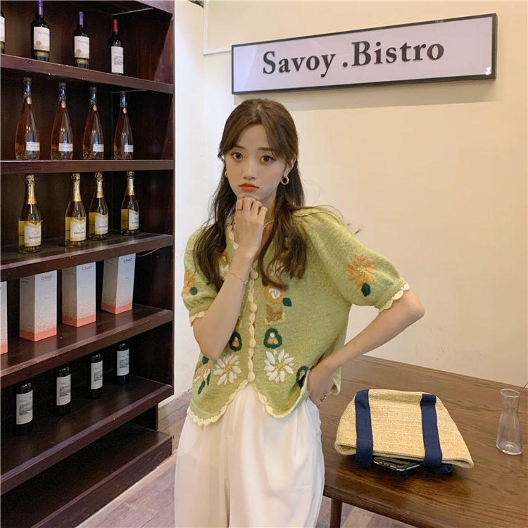 Áo Dệt Kim Tay Ngắn Cổ Chữ V Thời Trang Cho Nữ | BigBuy360 - bigbuy360.vn