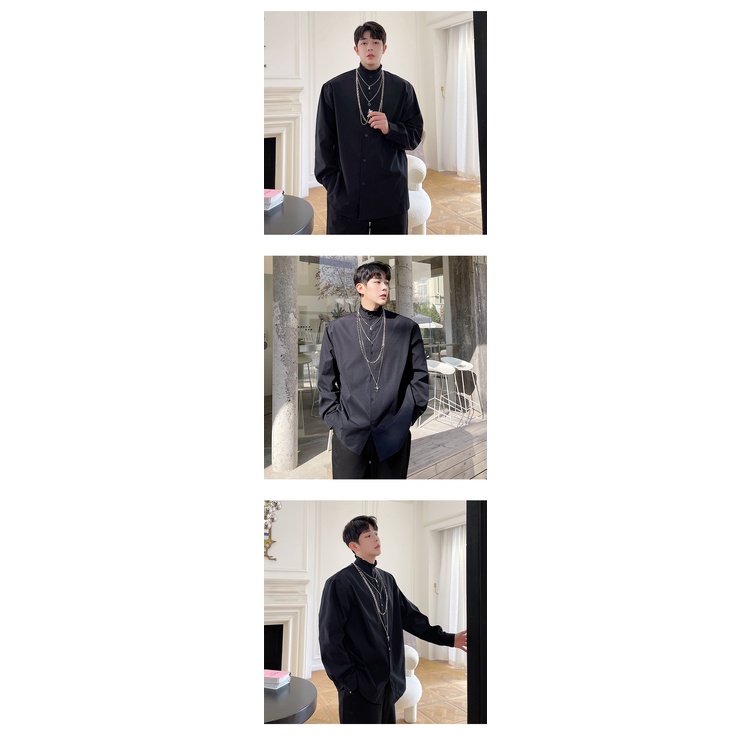 Nhà thiết kế nhà ga châu Âu cho thấy ren đứng lên cổ áo sơ mi Nhà tạo mẫu tóc nam Phiên bản Hàn Quốc Ruffian Thương hiệu thời trang đẹp trai Áo sơ mi dài tay