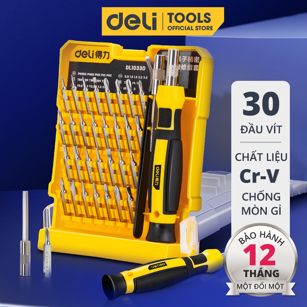 Bộ Tua Vít Đầu Nhỏ Sửa Chữa Đa Chức Năng Deli - 30 Đầu Vít Cao Cấp Chất Liệu Siêu Bền, Thiết Kế Gọn Nhẹ Tinh Tế
