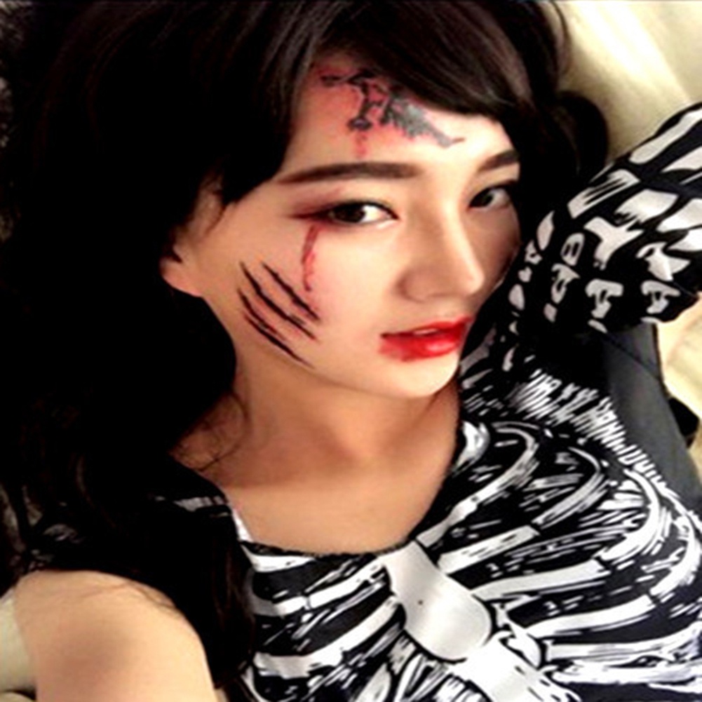 Hình xăm dán họa tiết đẫm máu 3D chủ đề halloween dùng làm phụ kiện hóa trang nghệ thuật/ trang trí cơ thể