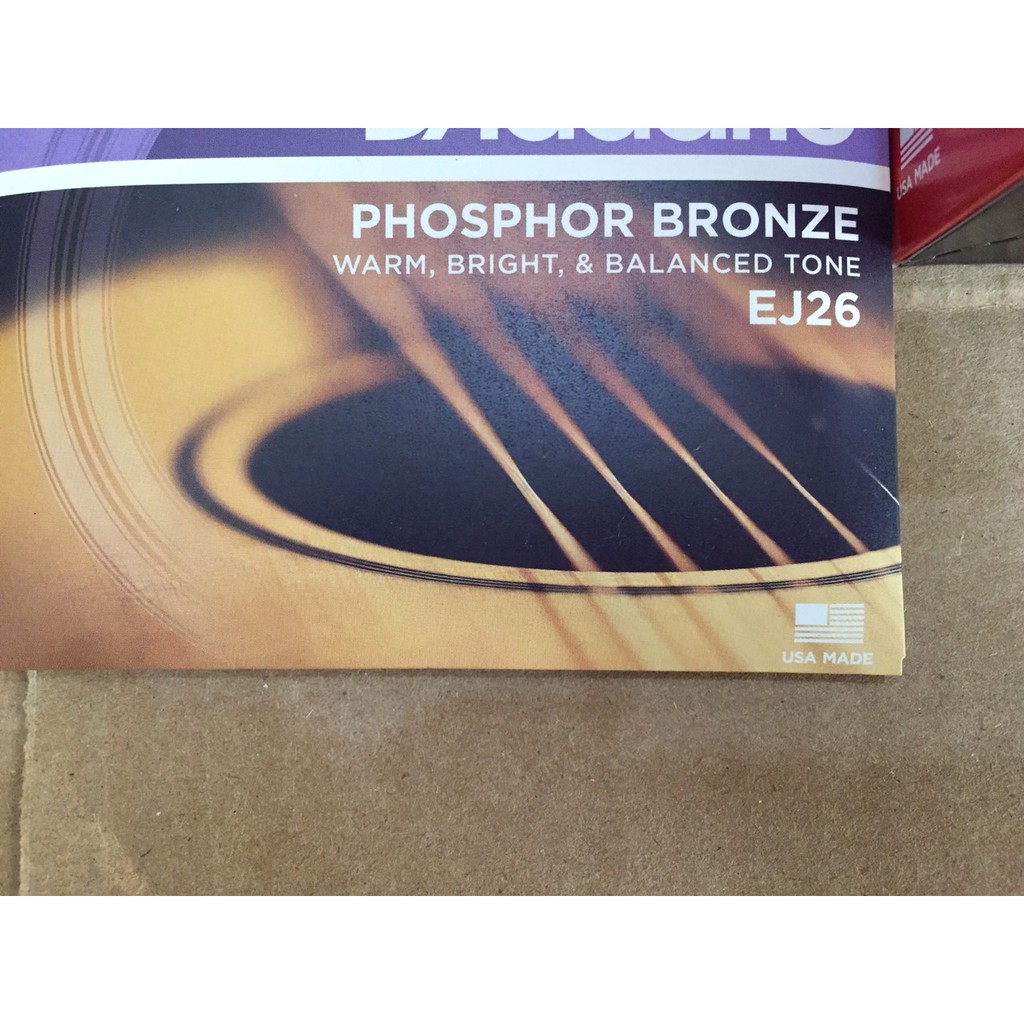 Dây Đàn D'ADDARIO chính hãng Xuất xứ Hoa Kỳ U.S.A Made Acoustic Guitar String EJ26 Phosphor Bronze .011-.052