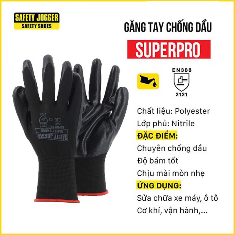 Găng tay bảo hộ lao động Jogger Superpro - Bao tay lao động phủ Nitrile chống dầu nhớt, trơn trượt, độ linh hoạt cao