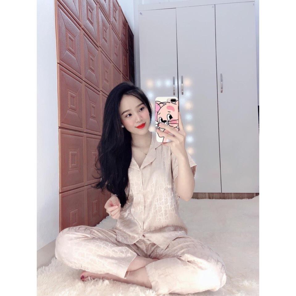 Bộ Pijama Cao Cấp Chất Lụa Gấm Tay Cộc - Quần Dài
