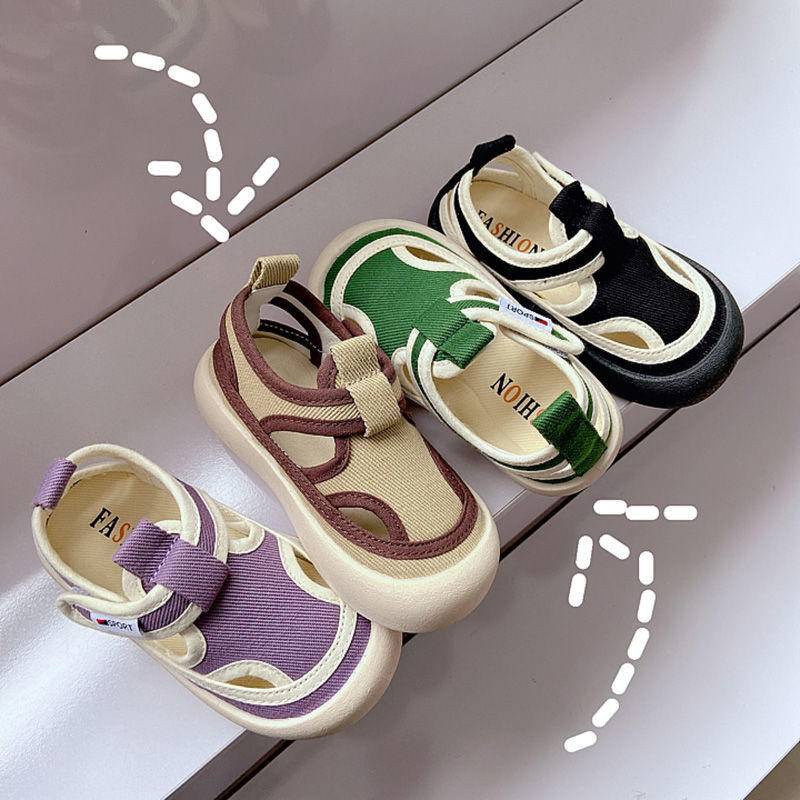 [Hàng Mới Về] Giày Canvas Đi Trong Nhà Một Bước Vải Canvas Đục Lỗ Đơn Giản Dễ Phối Đồ Phong Cách Hàn Quốc Cho Trẻ Mẫu Giáo Bé Trai Bé Gái Sho