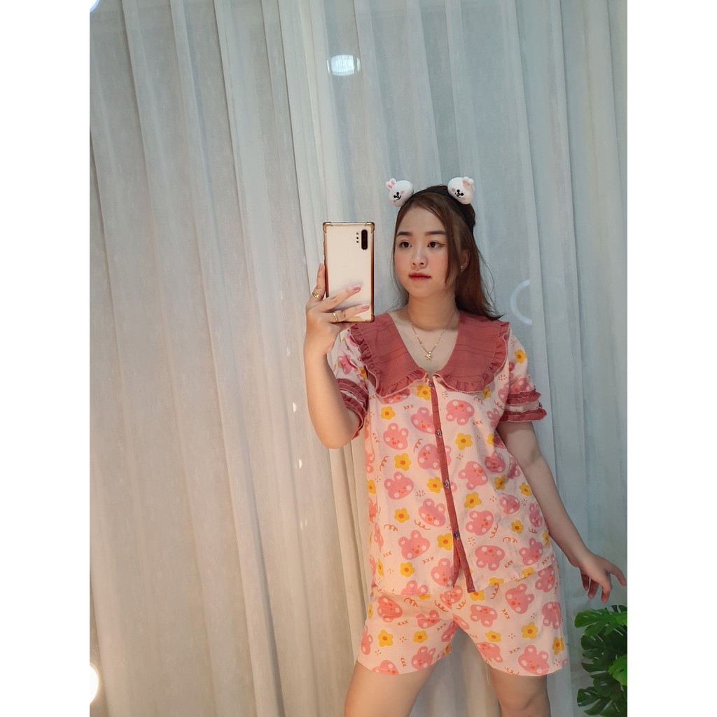 Đồ Bộ pijama Tơ Đũi Xốp Tiểu Thư In hình dễ thương - form Đùi 40-60kg