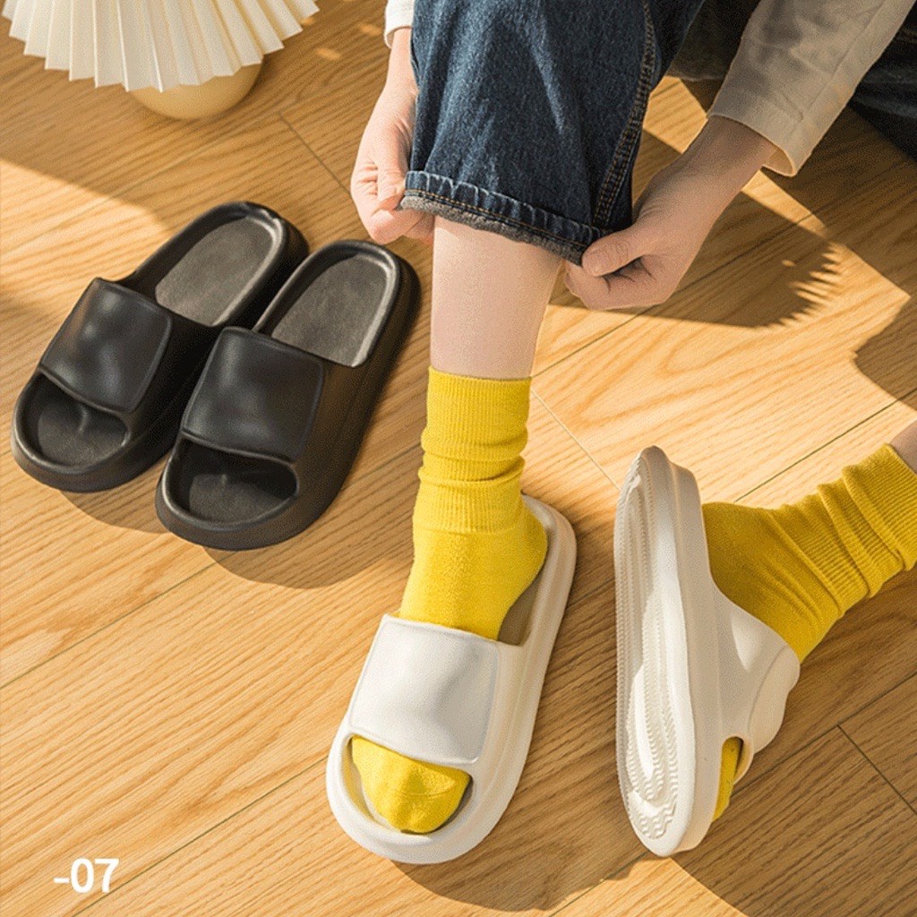 Dép bánh mì nữ LEAP đế cao gân nổi và dép trám ô họa tiết