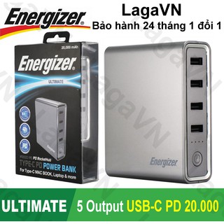 Pin sạc dự phòng Energizer 20000mAh 5 cổng Output có 1 cổng USB-C Power Delivery - XP20001PD