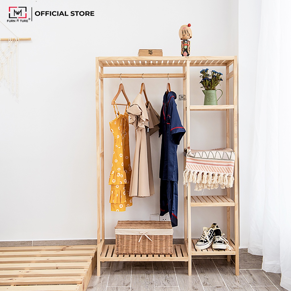 Tủ treo quần áo liền kệ 5 tầng hàn quốc thương hiệu MW FURNITURE - Double hanger size 97x35x143 cm