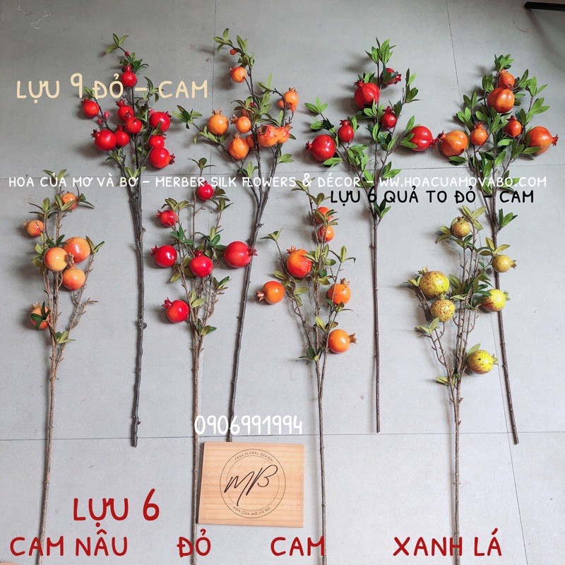 Cành Quả Lựu Giả Merber (Mơ &amp; Bơ) Loại 6/7/8 Quả - Cành Lựu Khô Thích Hợp Trang Trí Decor Nhà Dịp Noel, Năm Mới