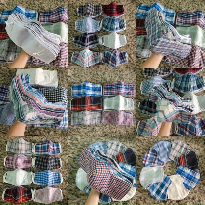 KHẨU TRANG VẢI SỌC CHE TAI Nam Nữ