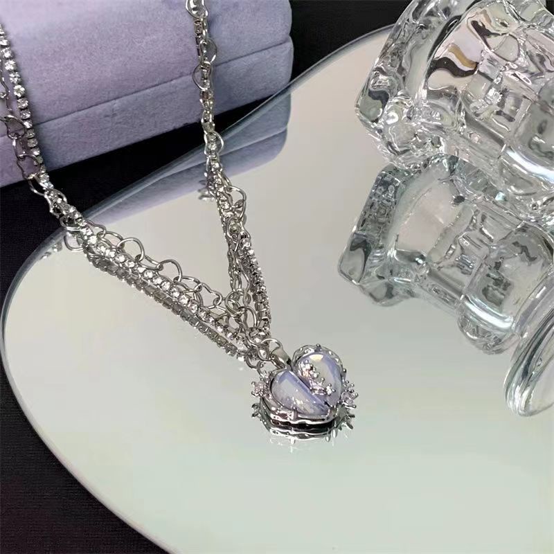 Bộ Vòng cổ + Bông Tai + Nhẫn Đính Đá Opal Hình Trái Tim Thời Trang Cho Nữ