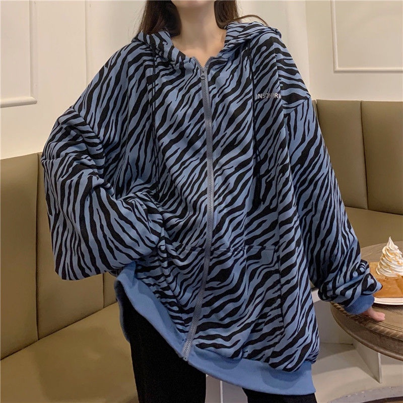 IELGY Áo Sweater Dáng Rộng Họa Tiết Ngựa Vằn Phong Cách Hàn Quốc Cho Nữ