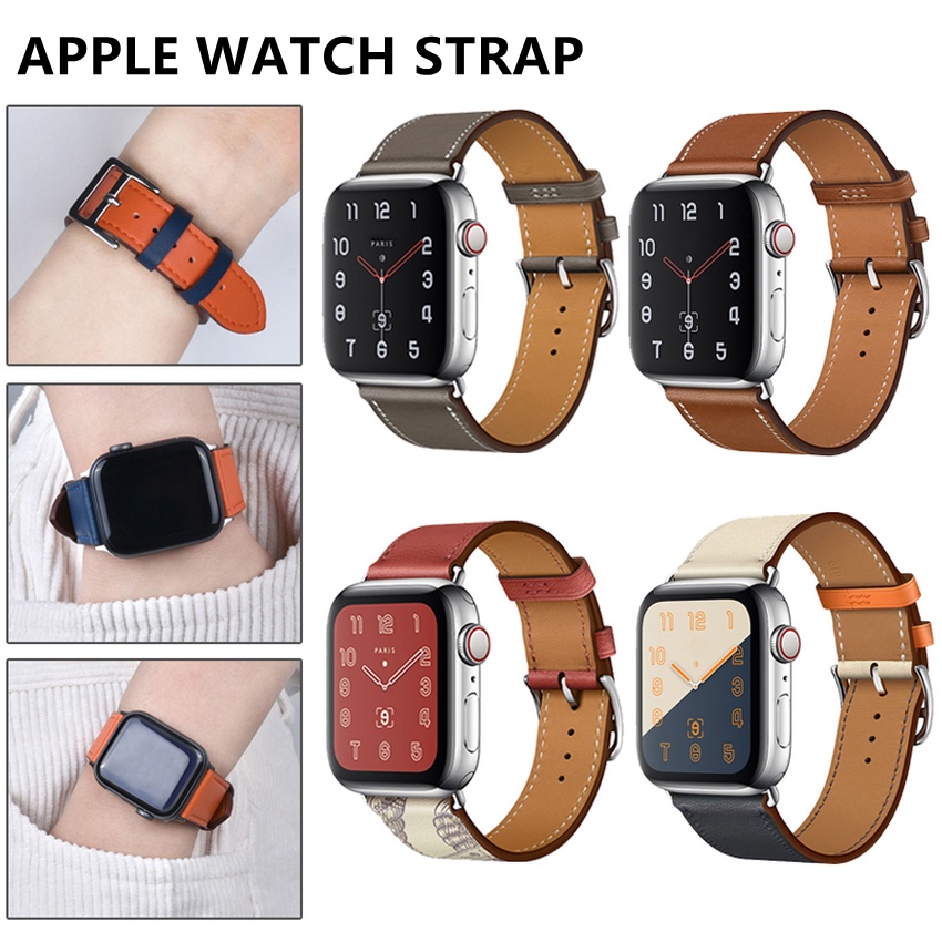 HERMES Dây Đeo Bằng Da Thật Cho Đồng Hồ Thông Minh Apple Watch 38mm 40mm 42mm 44mm QXON