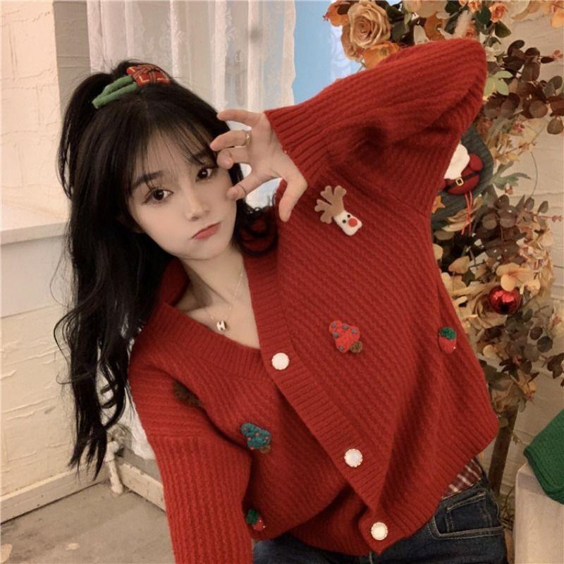 Áo Khoác Cardigan Dệt Kim Dáng Rộng Dễ Thương Thời Trang Thu Đông Cho Bạn Gái