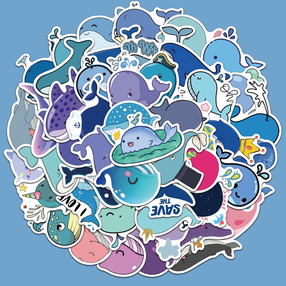 Set 10/30/50 Miếng Dán Họa Tiết Cá Voi Hoạt Hình Vui Nhộn Trang Trí Đa Dụng