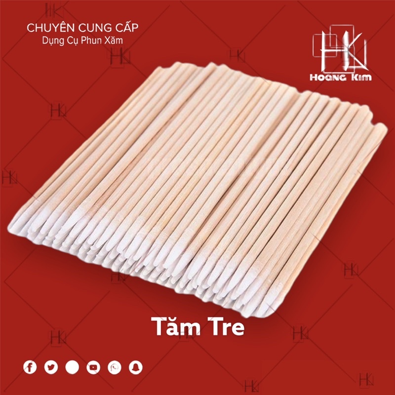 Tăm bông tre đầu nhọn dùng trong phun xăm nối mi