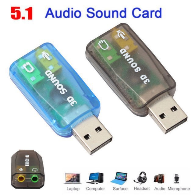 USB sound 3D chuẩn 5.1 Xanh dương - USB ra Âm thanh -5.1