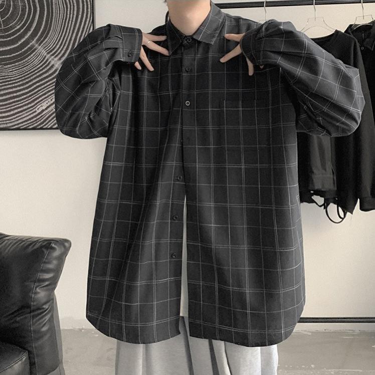 Áo sơ mi oversize khoác, form rộng, full size M - 5XL, kẻ caro phong cách Hàn Quốc, cực dễ phối đồ  ྇