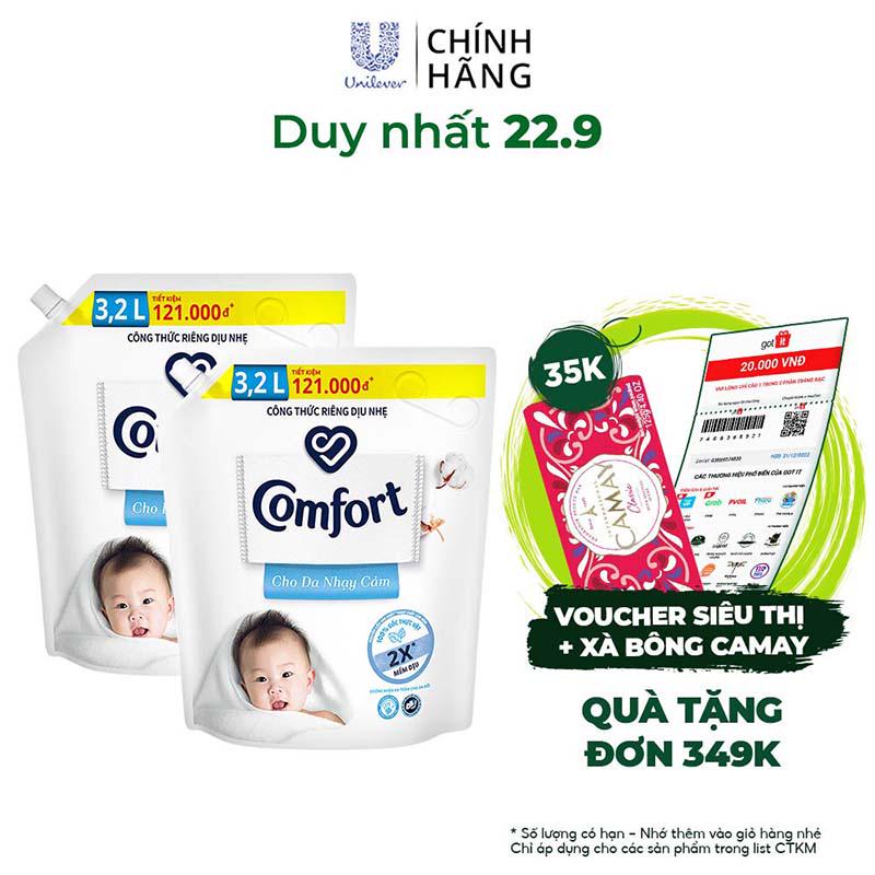 [Mã FMCGMALL - 8% đơn 250K] Combo 2 Nước xả vải Comfort Cho Da Nhạy Cảm Túi 3.2L/túi