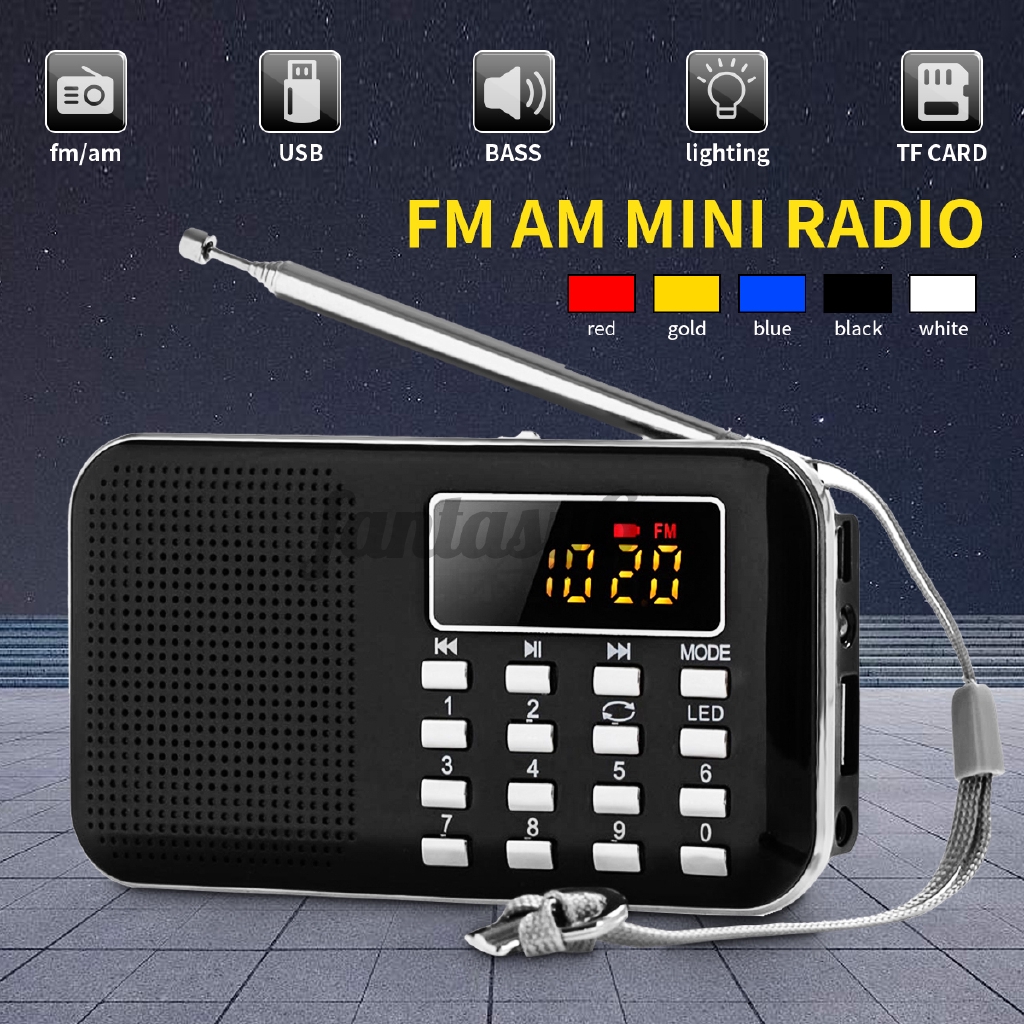 Đài radio FM/AM kỹ thuật số cầm tay phát nhạc MP3 bass có màn hình LCD hỗ trợ AUX USB TF có đèn LED