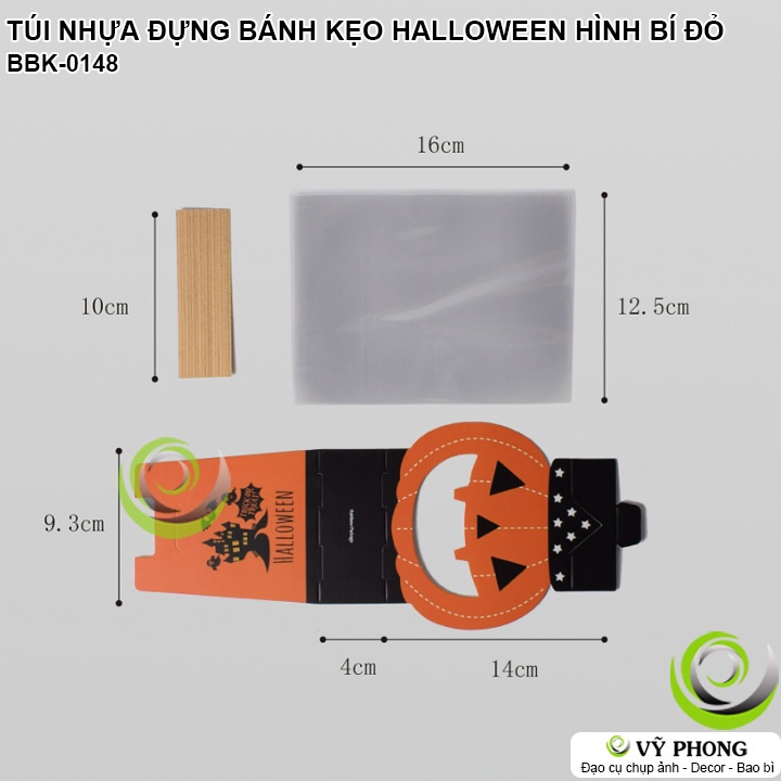 SET 8 BAO BÌ TÚI NHỰA ĐỰNG BÁNH KẸO HALLOWEEN BÌA CỨNG IN HÌNH PUMKIN TÚI ĐỰNG QUÀ LỄ HỘI MA QUỶ HÌNH BÍ NGÔ BBK-0148