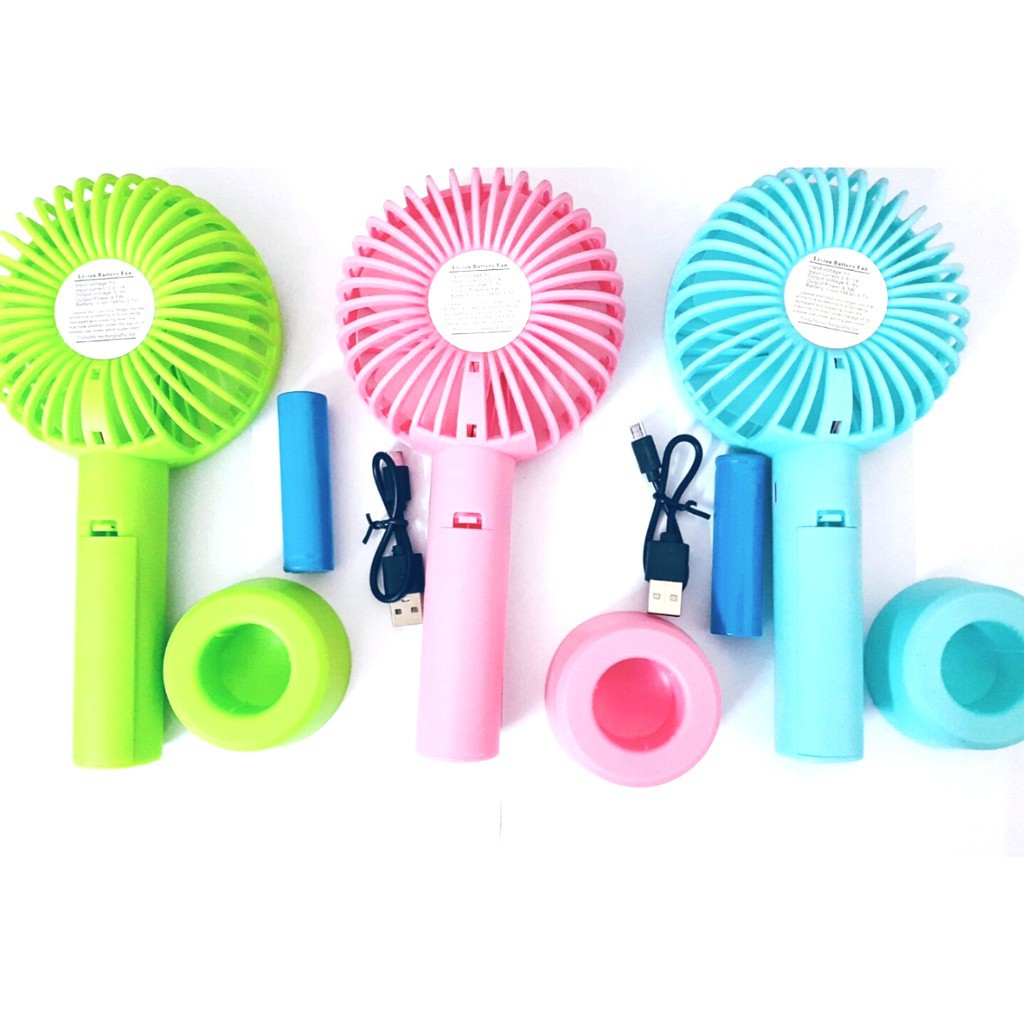 Quạt mini cầm tay tích điện tiện lợi kèm pin sạc chân đế gió siêu mát