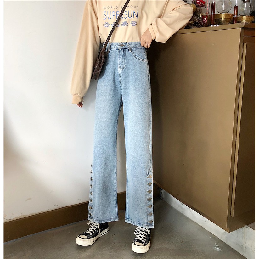 [SẴN] Quần jean ống rộng xanh nhạt Ulzzang Quảng Châu QDJ42