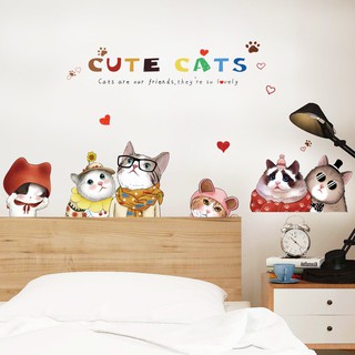 Decal dán tường giá rẻ những chú mèo cute 135x58cm sẵn keo HM92039