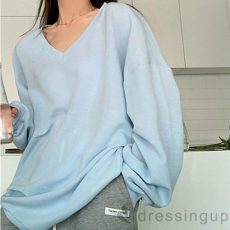 Áo Thun Tay Dài Cổ Tròn Màu Sắc Đơn Giản Cho Nữ