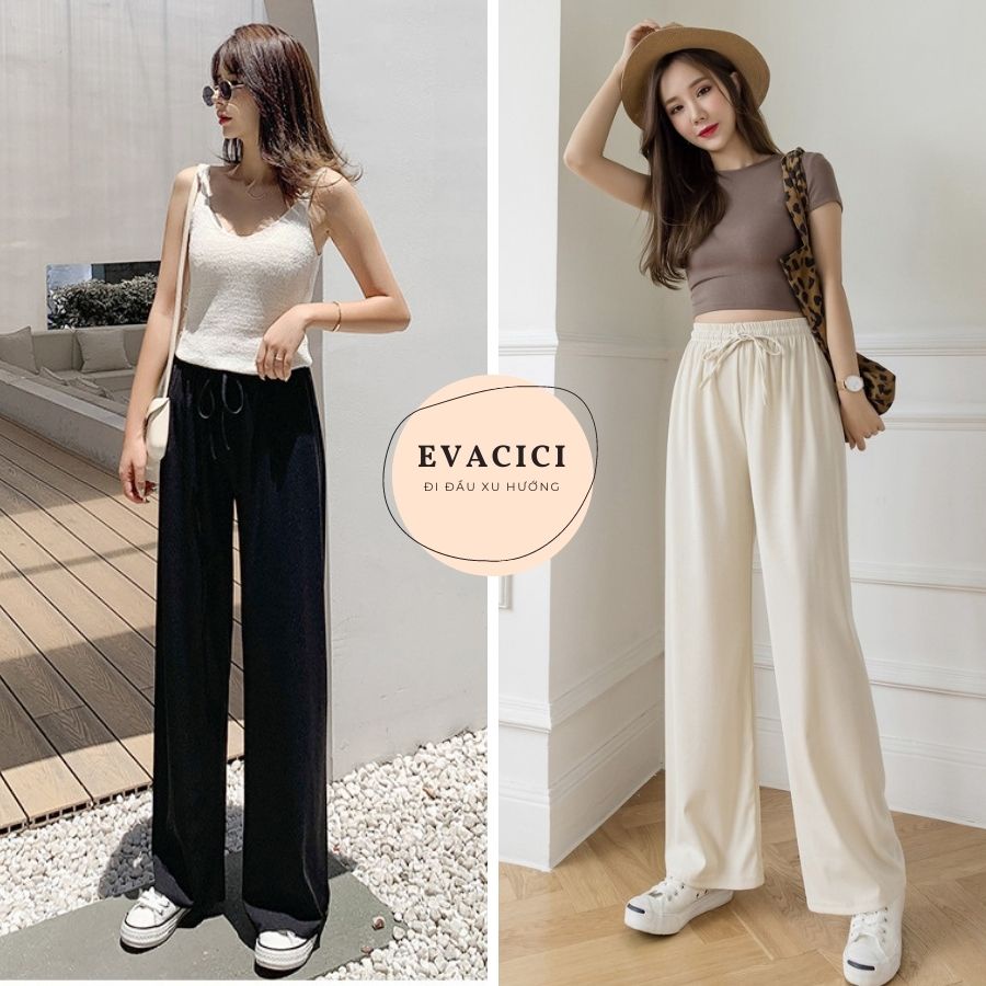 [EVACICI] Quần ống rộng cotton tăm culottes cạp chun sau form Hàn Quốc siêu hack dáng - có nhiều màu.