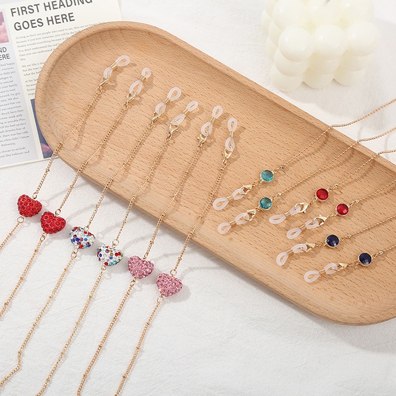 Dây đeo mắt kính chống thất lạc hình trái tim đính đá