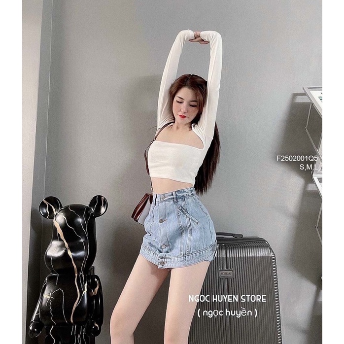 Quần váy jeans phối nút