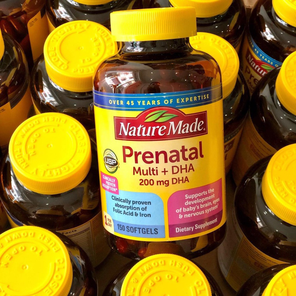 Vitamin bà bầu Prenatal + DHA 200mg Nature Made M - 150v Date: 08/2023