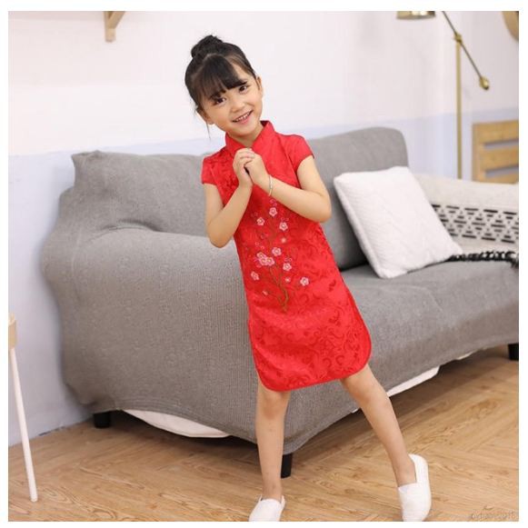 Sườn xám gấm hoa cực xinh cho bé
