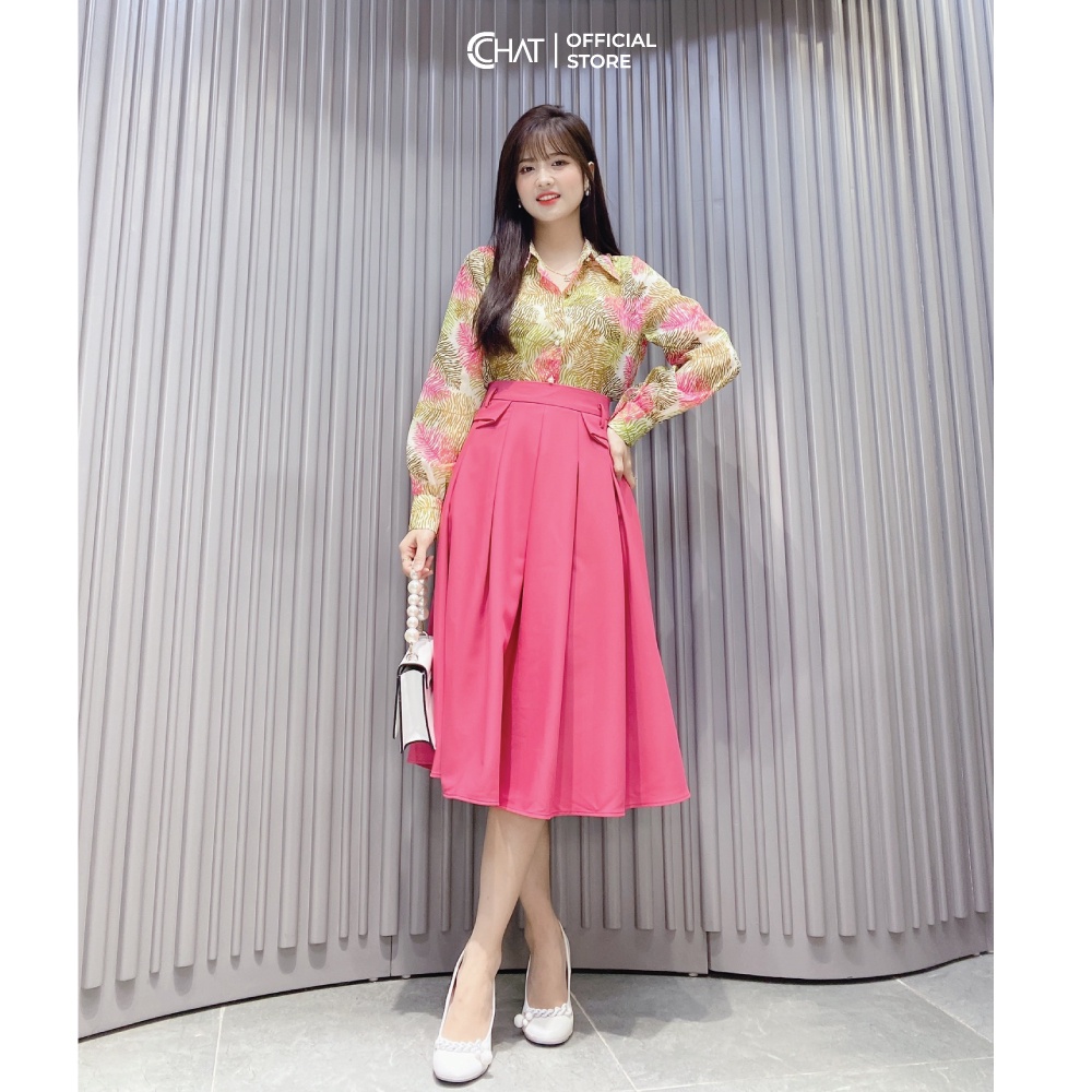 Áo Sơ Mi Nữ 𝐂𝐂𝐇𝐀𝐓 Tay Phồng Hoạ Tiết Lá Chất Voan Cao Cấp Dáng Suông Phong Cách Trẻ Trung 12SDV5001ST